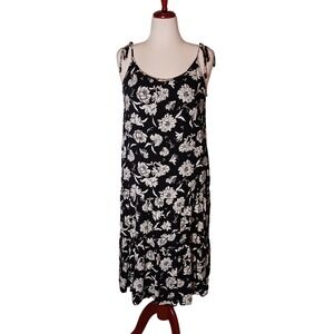 Gilli Floral Print Midi Dress Sleeveless‎ Tie Straps Black White Size L